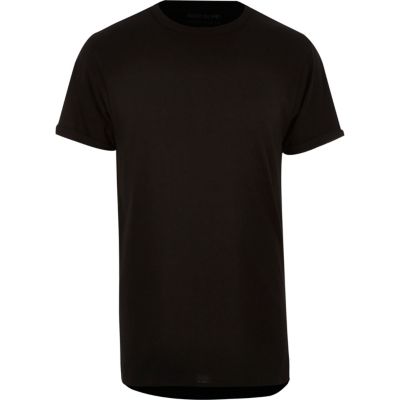 Black longline curved hem t-shirt
